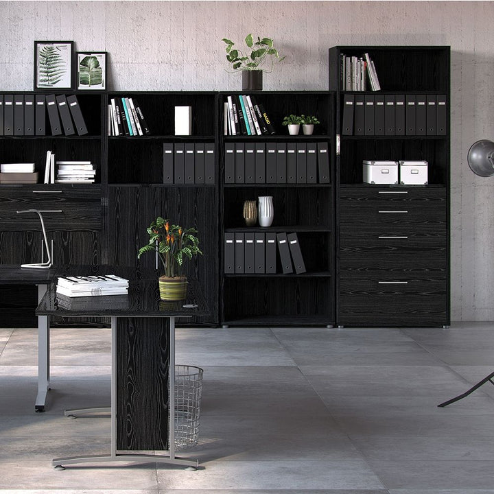 Black Woodgrain Bookcase 2 Shelf With 2 Drawers & 2 File Drawers - Interior Envy