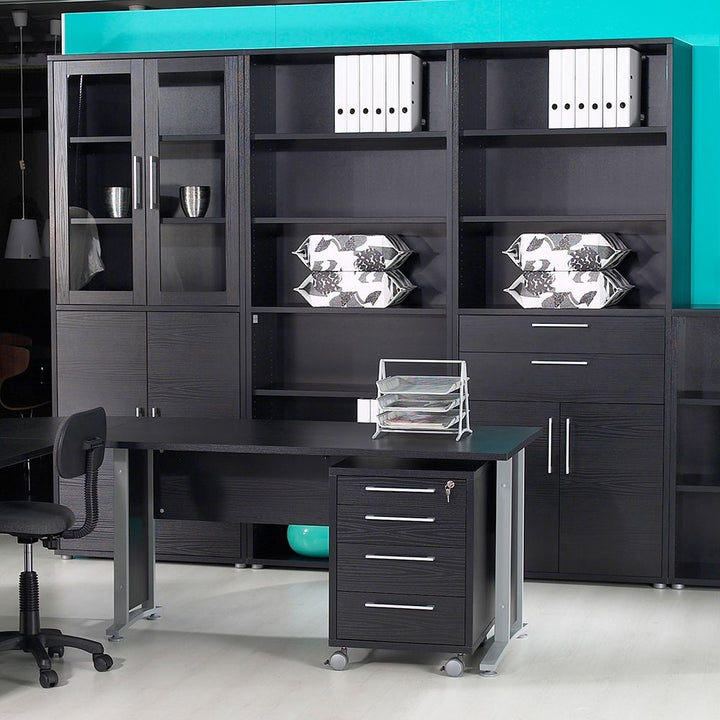Black Woodgrain Bookcase 2 Shelf With 2 Drawers & 2 File Drawers - Interior Envy
