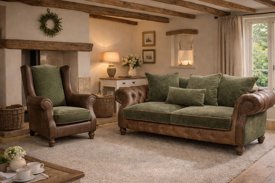 Elford Armchair Verona Seaweed & Fudge Leather - Interior Envy