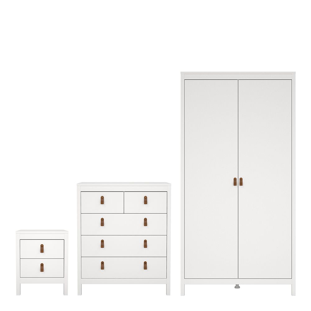 Barcelona Bedside Table 2 drawers + 3+2 Drawer Chest + 2 Door Wardrobe