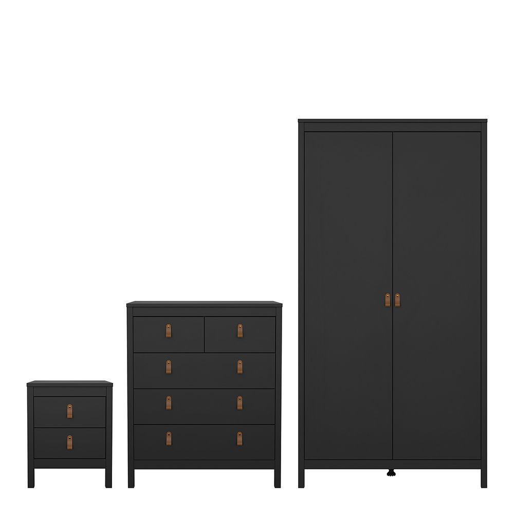 Barcelona Bedside Table 2 drawers + 3+2 Drawer Chest + 2 Door Wardrobe Matt