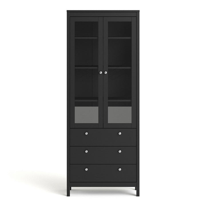 Madrid Glazed 2 Door Display Cabinet - Matt Black - The Furniture Mega Store 