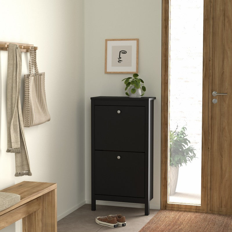 Madrid Shoe cabinet 2 compartments - Matt Black - Due In Stock 06/09-2023 - The Furniture Mega Store 