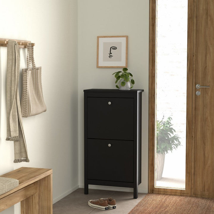 Madrid Shoe cabinet 2 compartments - Matt Black - Due In Stock 06/09-2023 - The Furniture Mega Store 