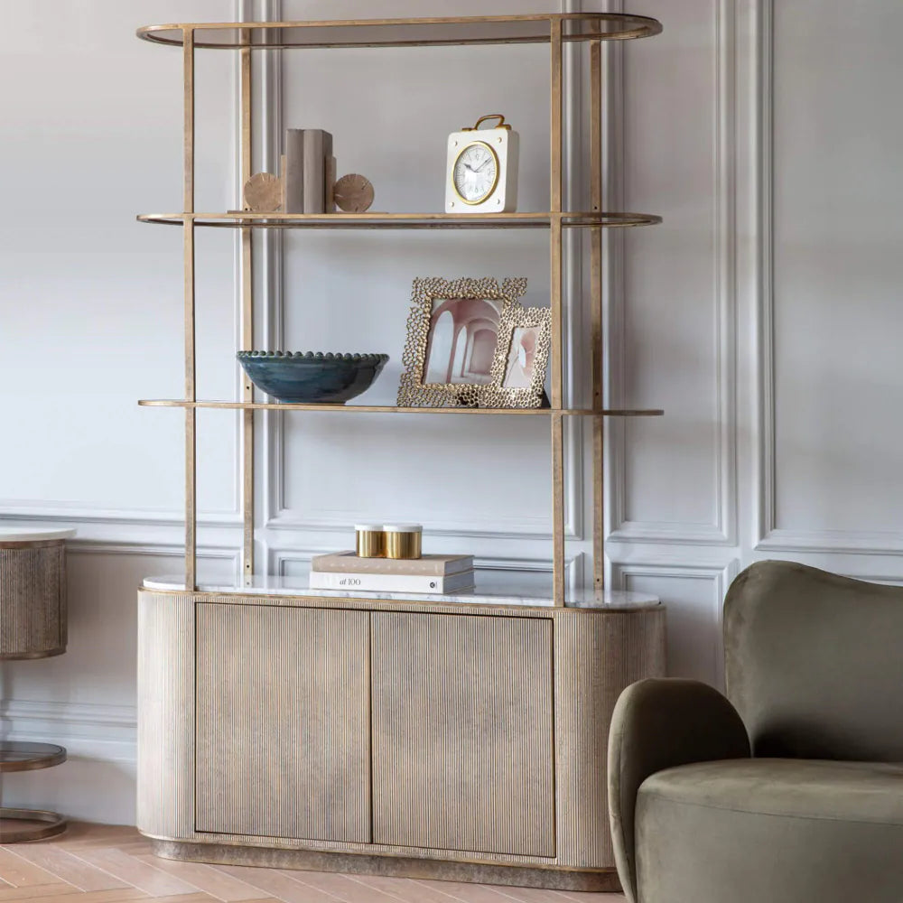 Belvedere Aged Gold Shelving Unit with Storage
