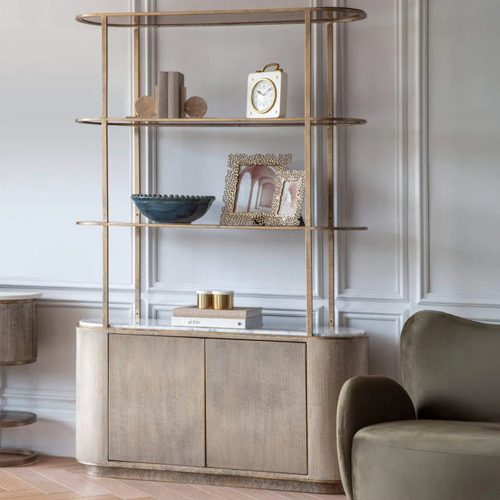 Belvedere Aged Gold Shelving Unit with Storage