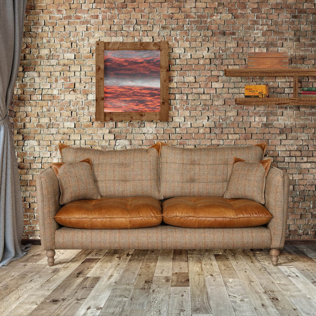 Regent Hunting Lodge Harris Tweed & Vintage Brown Leather Sofa Collect ...