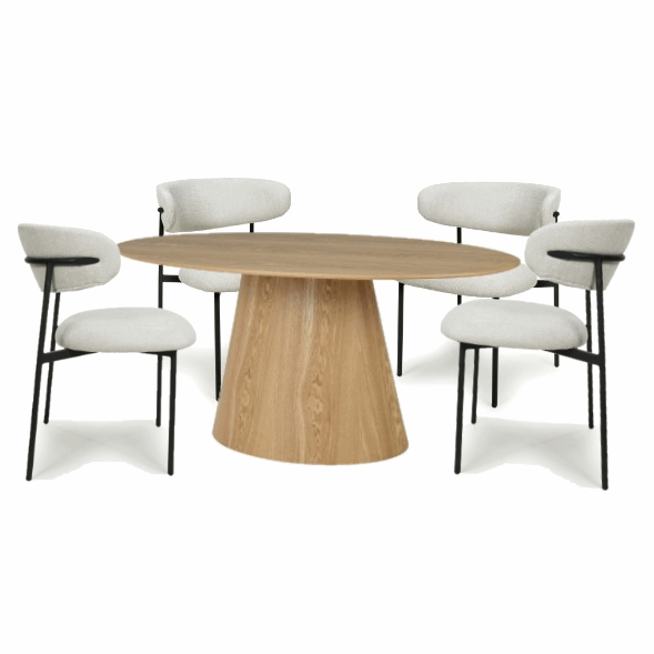 Cleveland 1.6 Oval Dining Table & 4 Muse Linen Dining Chairs Set