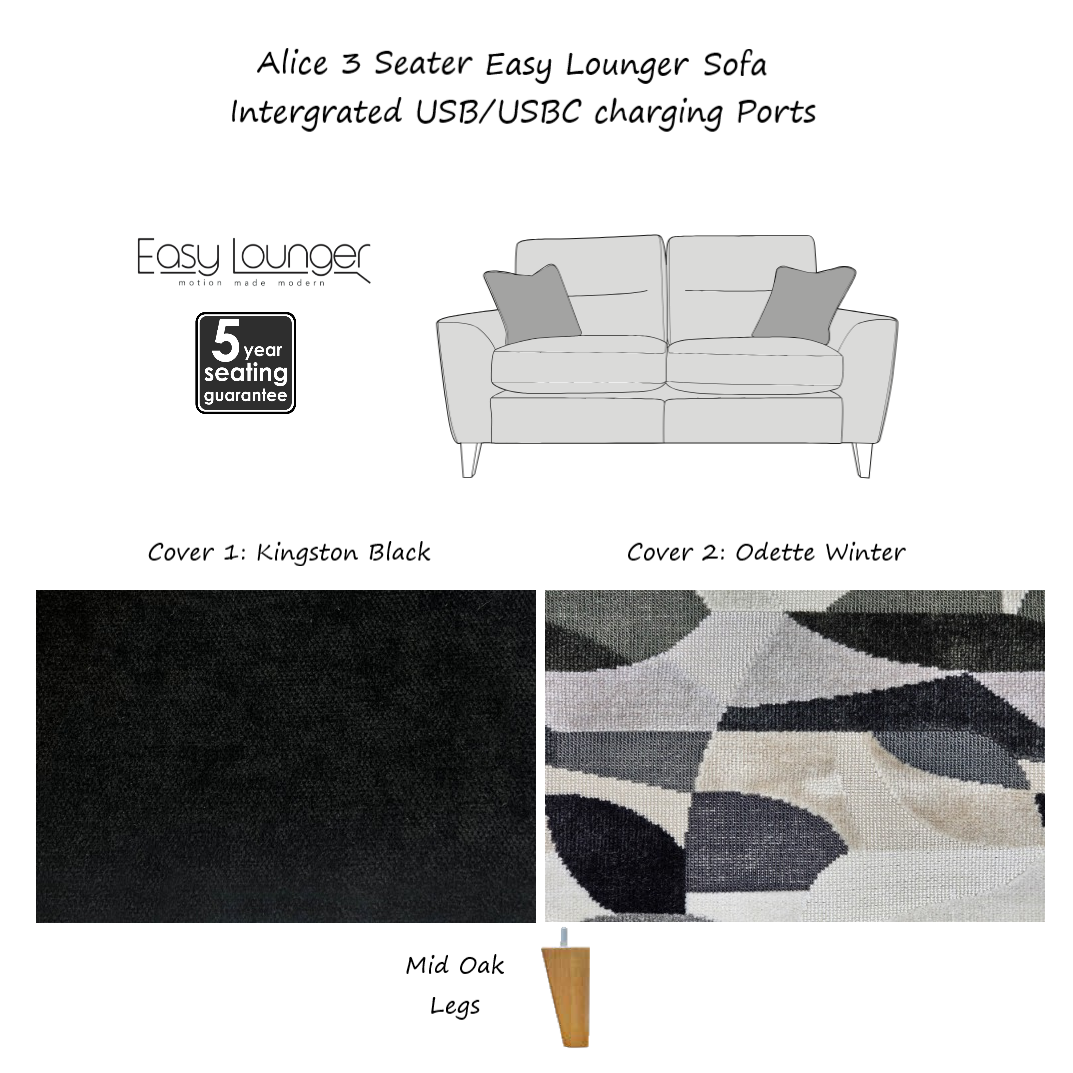 Alice Easy Lounger Power Recliner Sofa Collection - Intergrated USB/USB-C Charging Ports