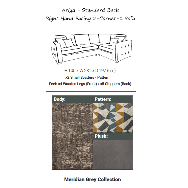 Ariya Corner Sofa Collection - Choice Of Standard or Pillow Back, Sizes & Fabrics