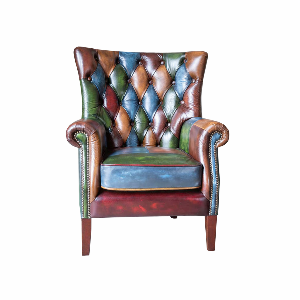 Bowes Rub-Off Leather Patchwork Chair - Interior Envy