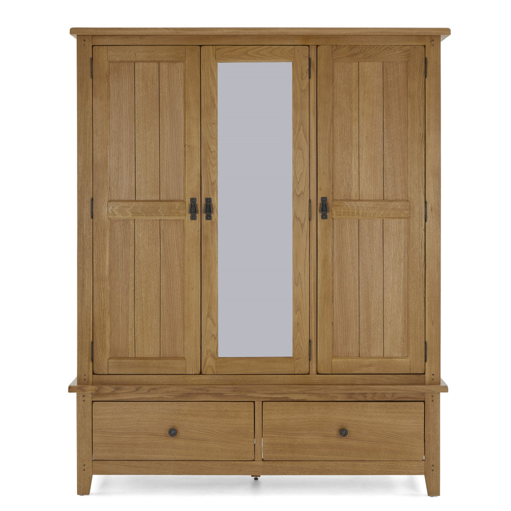 Barnham Oak Triple Wardrobe Central Mirrored Door