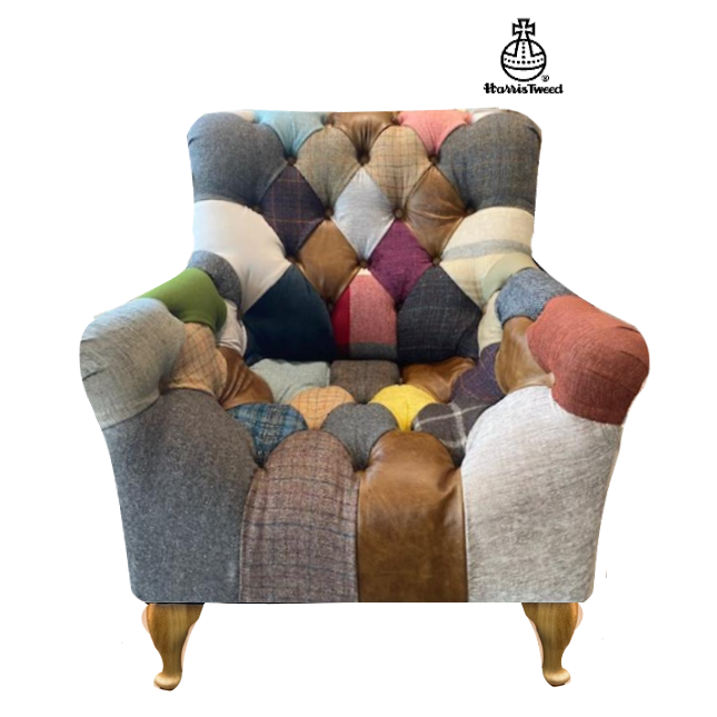 Bamford Club Armchair - Patchwork Fabric & Leather - Interior Envy