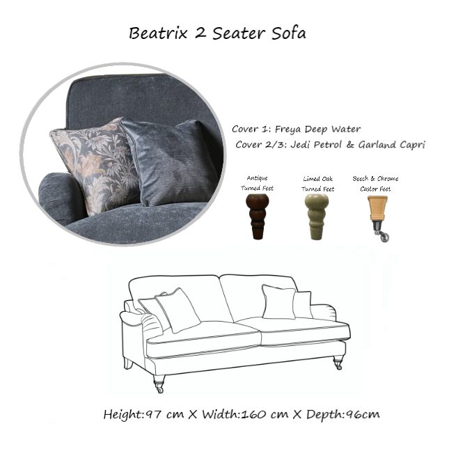 Beatrix Fabric Sofa Collection - Choice Of Sizes, Fabrics & Feet - Interior Envy