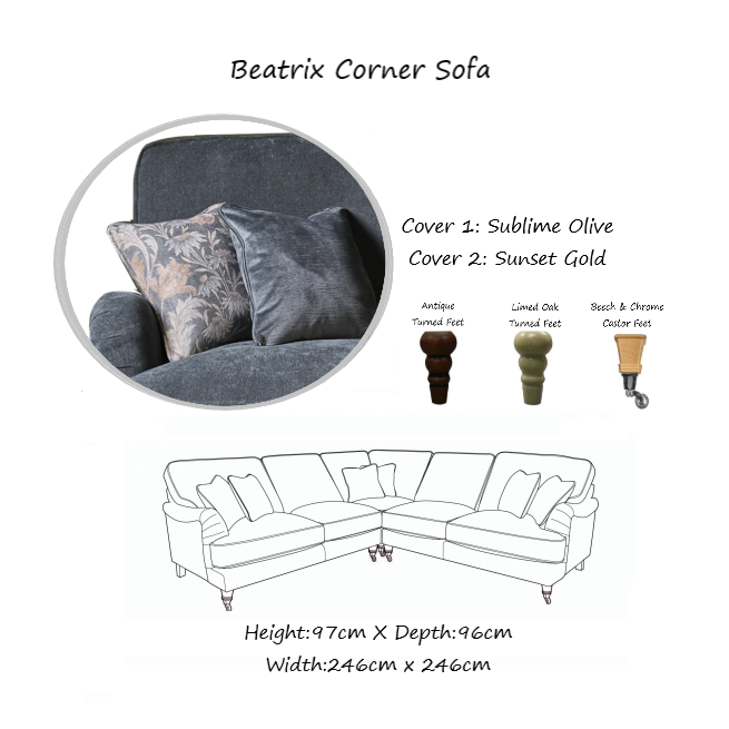 Beatrix Fabric Corner Sofa Collection - Choice Of Size, Fabrics & Feet - Interior Envy