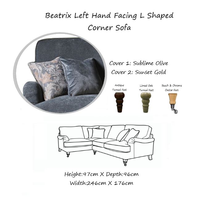 Beatrix Fabric Corner Sofa Collection - Choice Of Size, Fabrics & Feet - Interior Envy