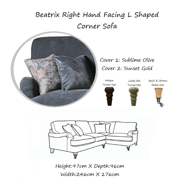 Beatrix Fabric Corner Sofa Collection - Choice Of Size, Fabrics & Feet - Interior Envy