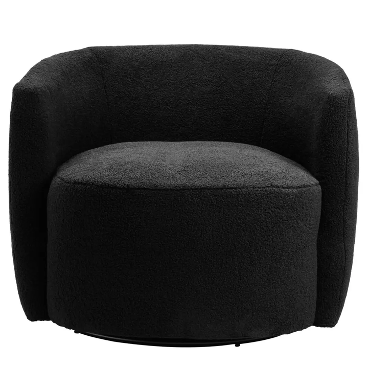Black Boucle Effect Curved Lounge Chair With Swivel Base