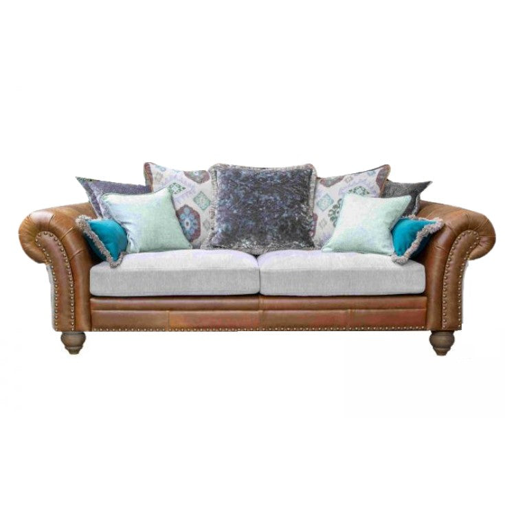 Brompton Vintage Leather & Mixed Fabric Scatter Back Sofa