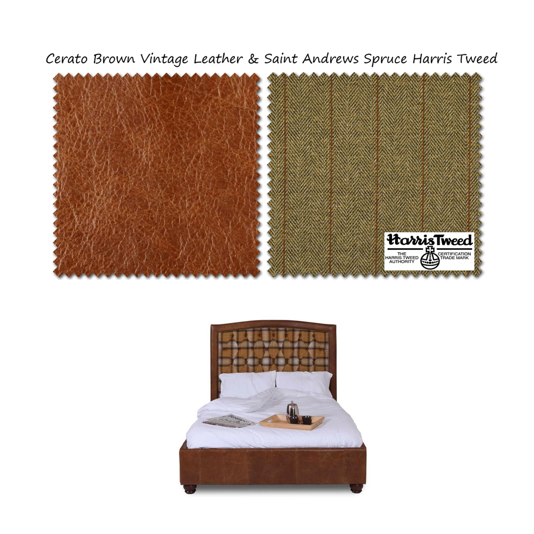 Hemswell Vintage Leather & Harris Tweed 4ft 6 Double Bed - Choice Of ...