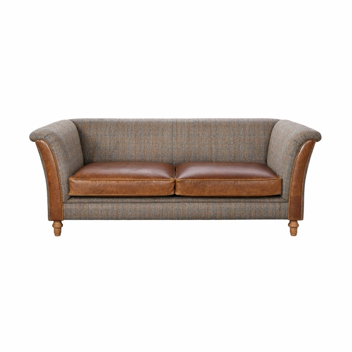 Louis 2 Seater Plain Back Sofa - Harris Tweed Leather seats - Interior Envy