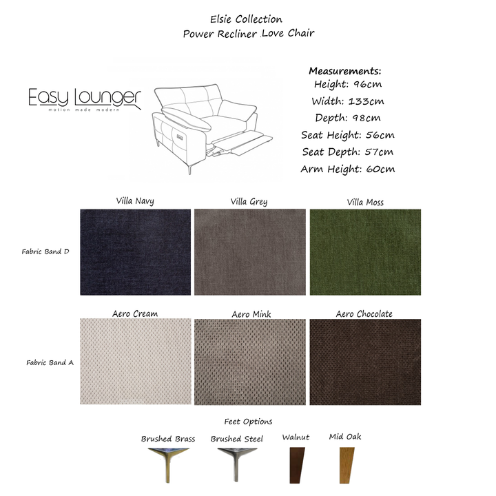 Elsie Armchair & Love Chair - Fixed or Power Recliner-Built In USB/USB-C Charging Ports - Interior Envy