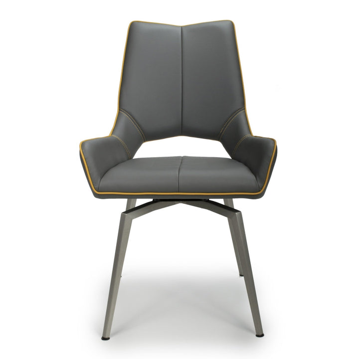 Graphite Grey - Yellow Stitch Swivel Leather Dining Chairs - Set Of 2 - The Furniture Mega Store 