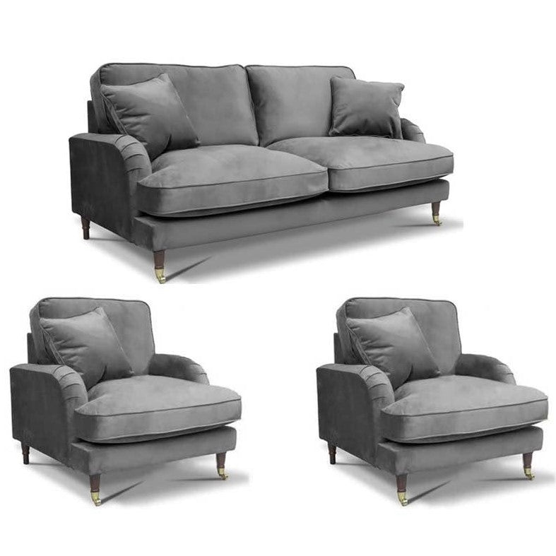 Rupert Velvet 3 Seater Sofa & 2 Armchairs Set Choice Colours