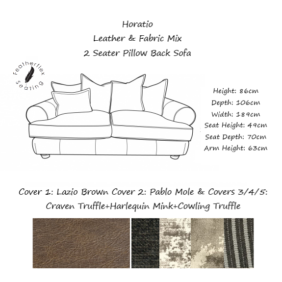 Horatio Leather & Fabric Mix Sofa Collection - Choice Of Sizes - Interior Envy