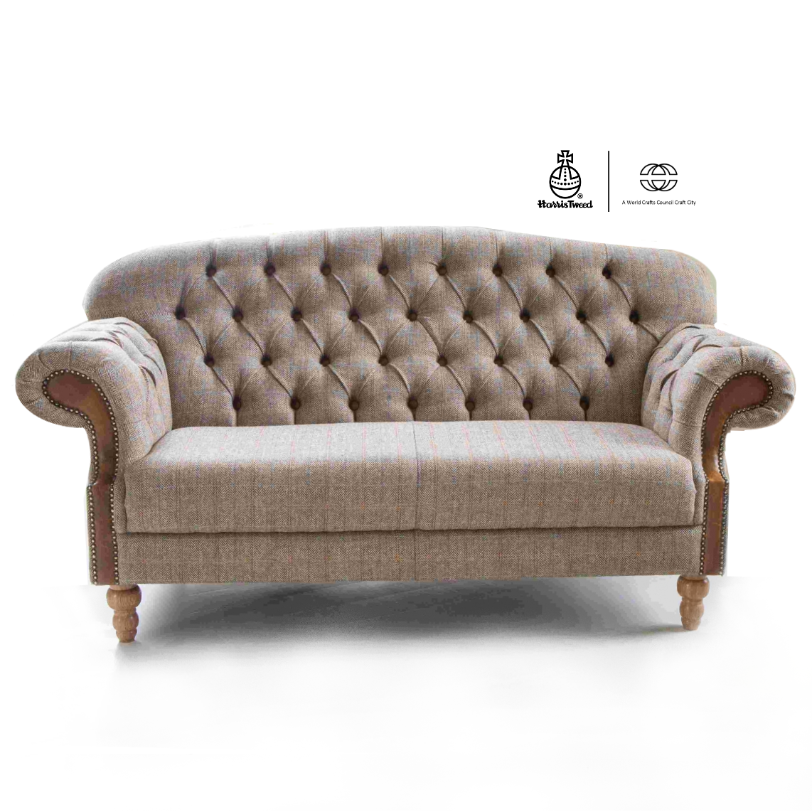 Haworth Buttoned Back Hunting Lodge Harris Tweed® & Vintage Leather Sofa Choice Sizes