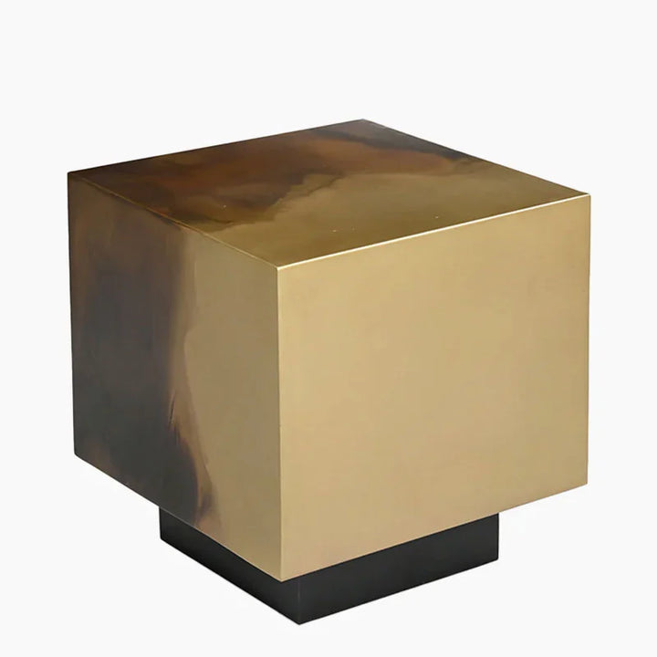 Industrial Cubic Ombre Style Gold Metal Side Table End Table With Black Metal Base