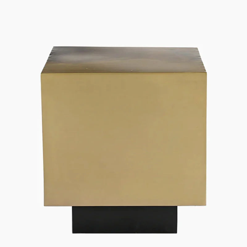 Industrial Cubic Ombre Style Gold Metal Side Table End Table With Black Metal Base