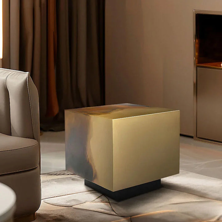 Industrial Cubic Ombre Style Gold Metal Side Table End Table With Black Metal Base