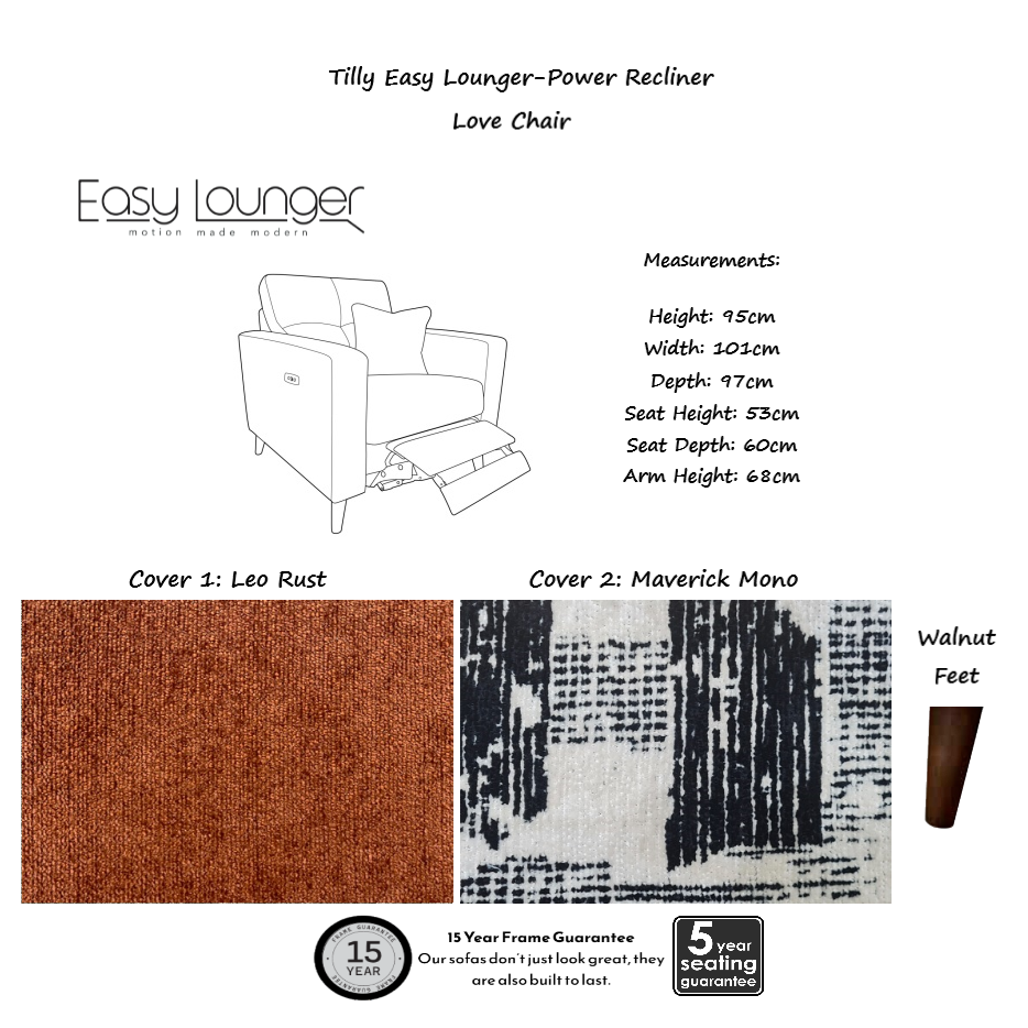 Tilly Easy Lounger Power Recliner Armchair & Love Chair Collection -  Intergrated USB/USB-C charging ports