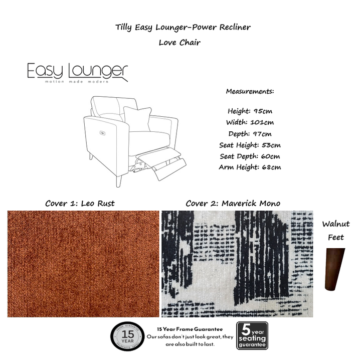 Tilly Easy Lounger Power Recliner Armchair & Love Chair Collection -  Intergrated USB/USB-C charging ports