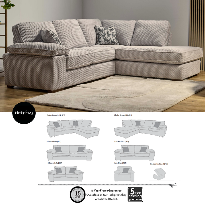 Lilith Fabric Chaise Corner Sofa - Choice Of Fabrics & Feet - Interior Envy