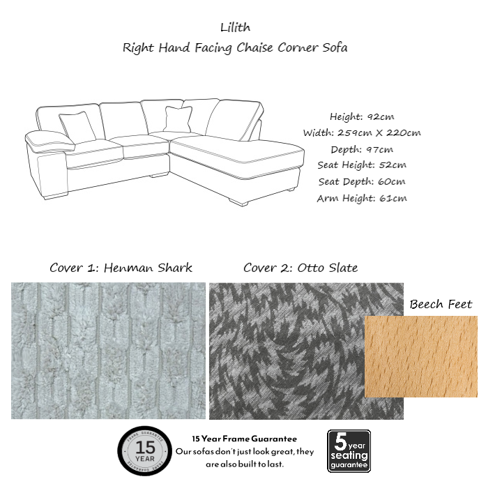 Lilith Fabric Chaise Corner Sofa - Choice Of Fabrics & Feet - Interior Envy