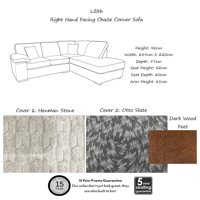 Lilith Fabric Chaise Corner Sofa - Choice Of Fabrics & Feet - Interior Envy