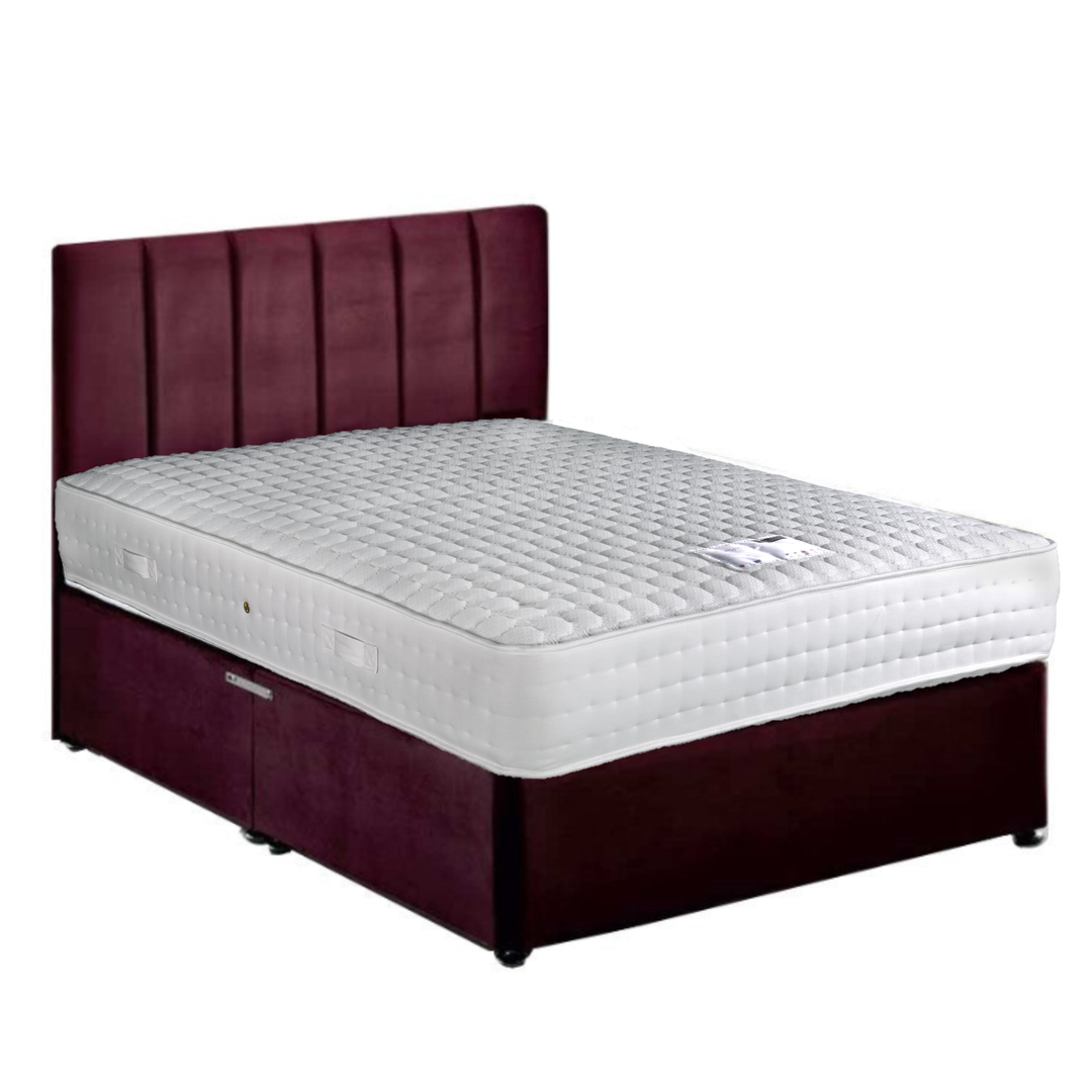Langham 1000 Luxury Pocket Divan Bed Set - Base + Headboard + Mattress - Choice Of Sizes & Fabrics - Interior Envy