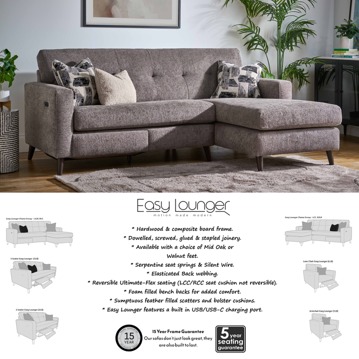 Tilly Easy Lounger Power Recliner Armchair & Love Chair Collection -  Intergrated USB/USB-C charging ports