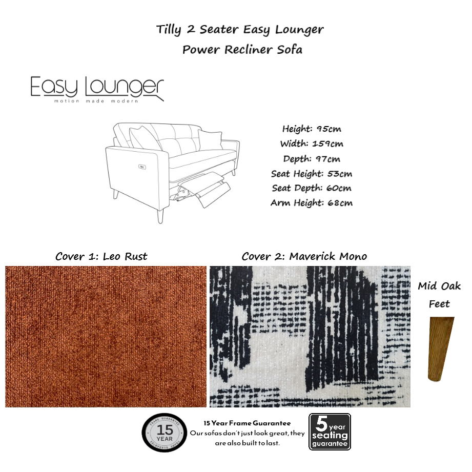 Tilly Easy Lounger Power Recliner Sofa With Intergrated USB/USB-C charging port.