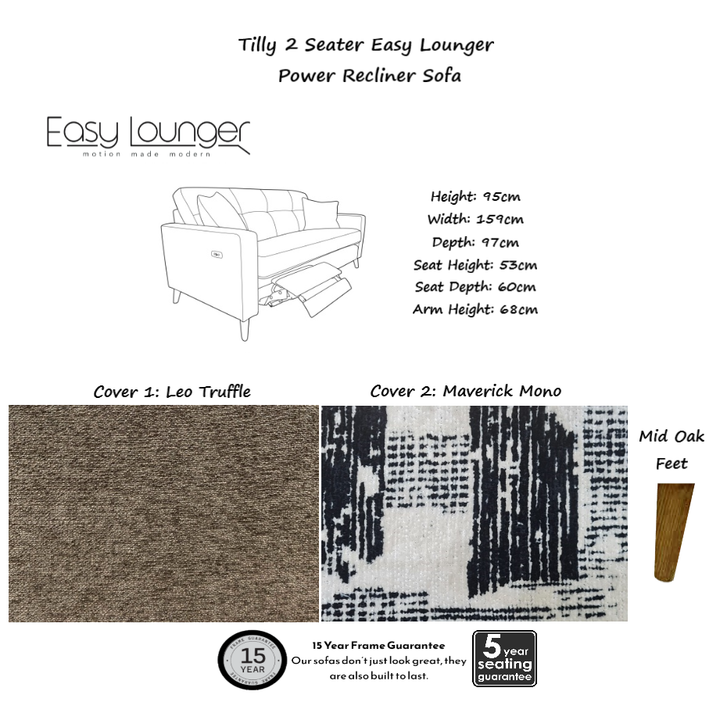 Tilly Easy Lounger Power Recliner Sofa With Intergrated USB/USB-C charging port.