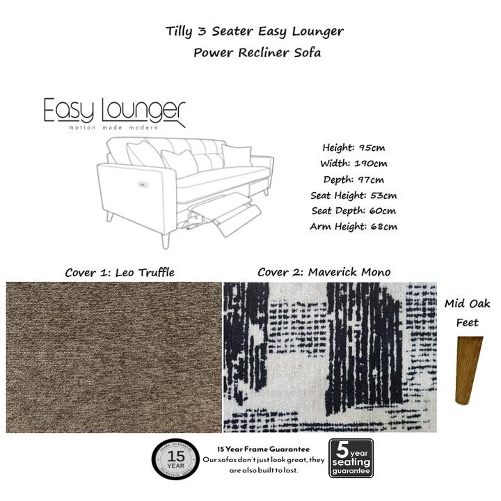 Tilly Easy Lounger Power Recliner Sofa With Intergrated USB/USB-C charging port.