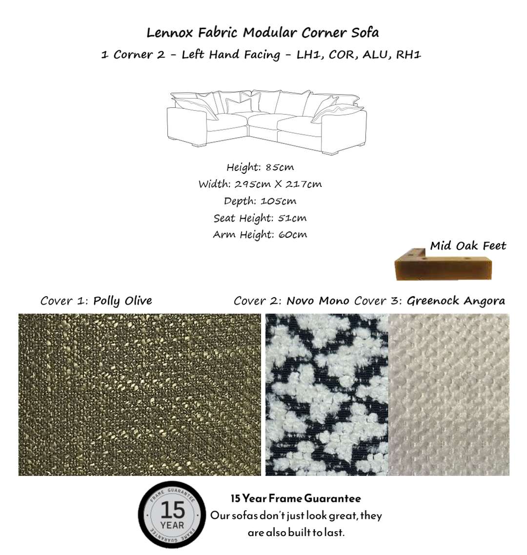 Lennox Fabric Pillow Edge Modular Corner Sofa