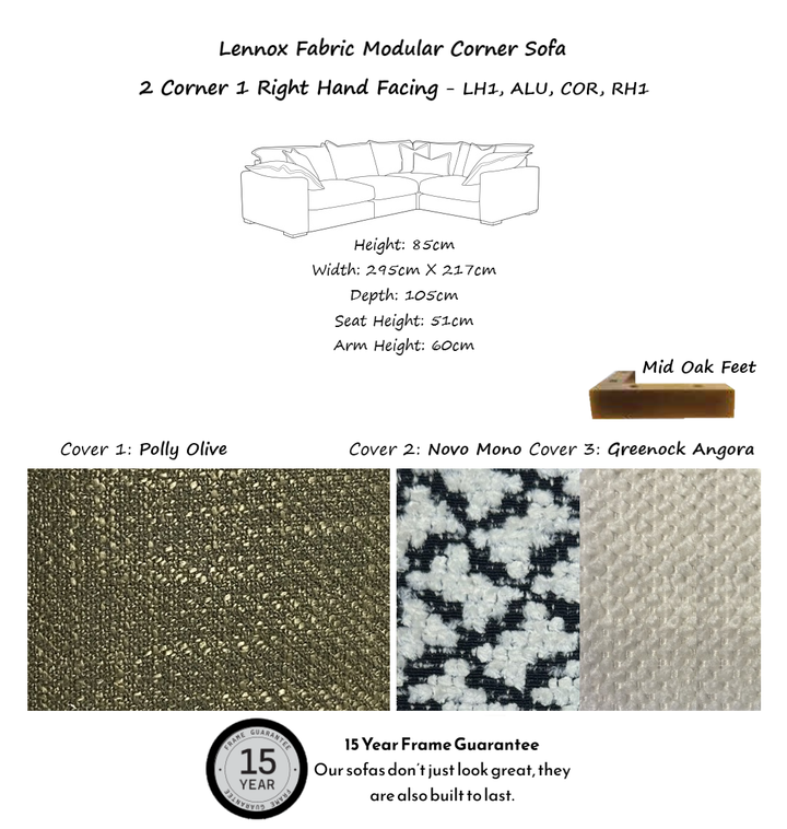 Lennox Fabric Pillow Edge Modular Corner Sofa
