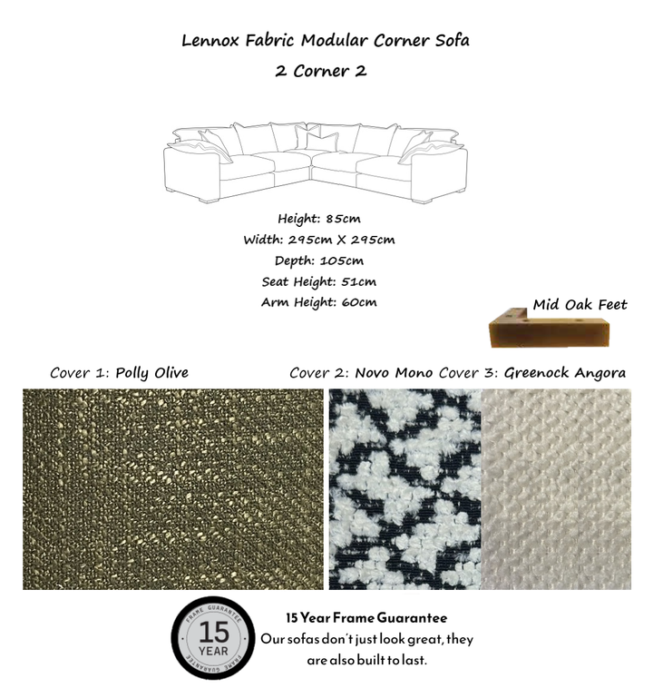 Lennox Fabric Pillow Edge Modular Corner Sofa
