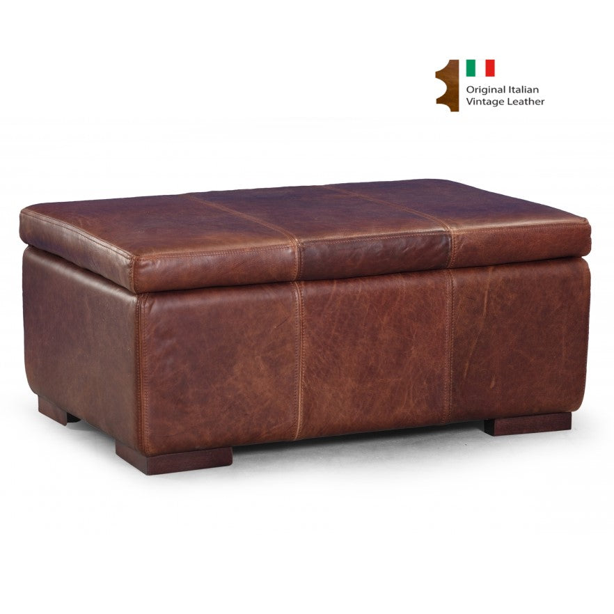 Vintage Leather Rectangular Storage Footstool Choice Leathers & Feet