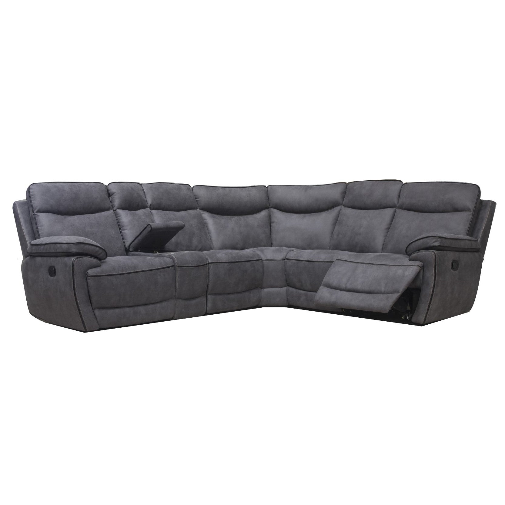 Radley Charcoal Grey Fabric Corner Recliner Sofa Drinks Console