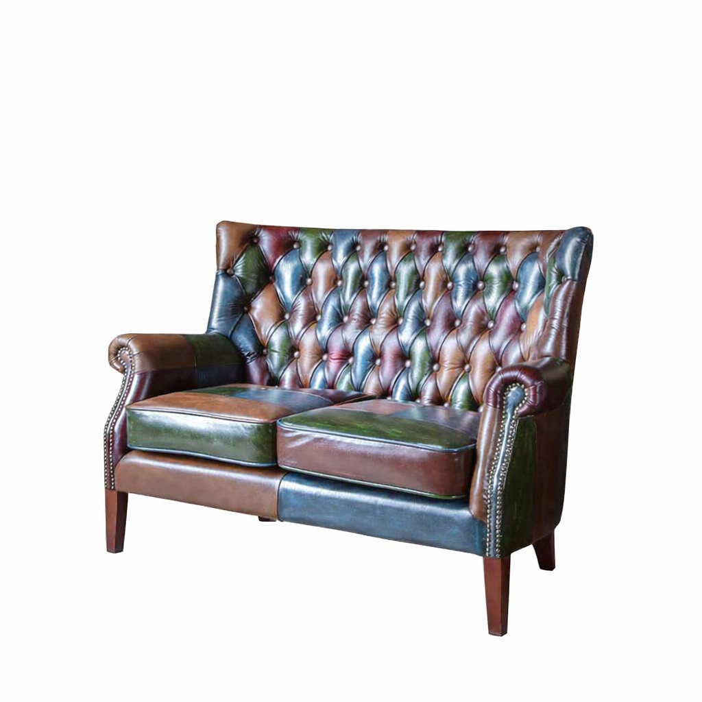 Bowes Rub-Off Leather Patchwork 2 Seater Sofa - Interior Envy