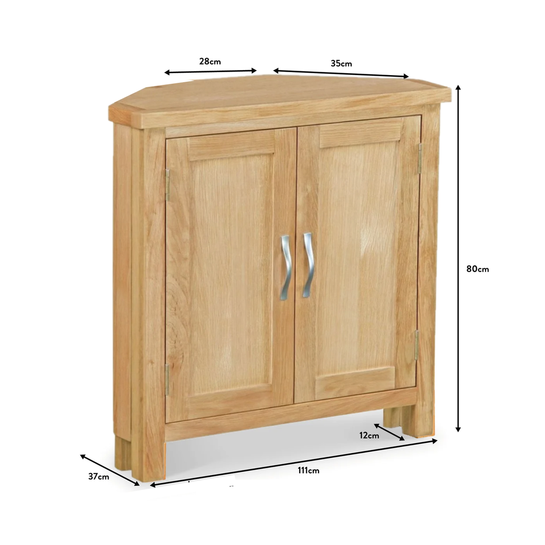 Triangle Cuboard Bevel Natural Solid Oak 2 Door Corner Cupboard | Interior Envy